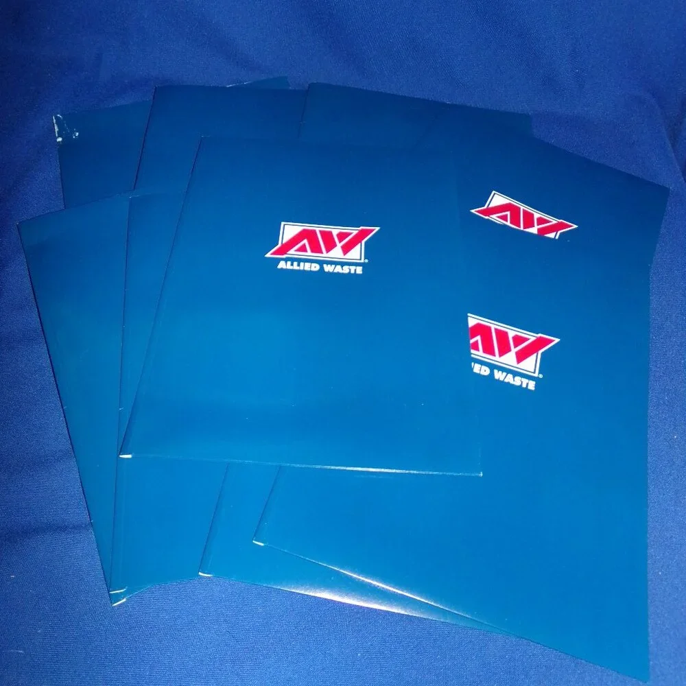 Set of 9 Allied Waste 2-Pocket Folders w/ Card Holders Red, White, Blue - Unused